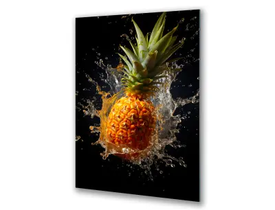 Slika na steklu ananasovo sadje v kuhinji okrasna slika 60x90 cm