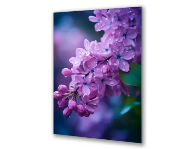 Slika na steklu vijolično lila cvetje okrasna slika 23x36 cm
