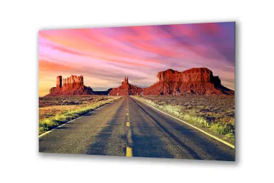 Slika na steklu Sunset Canyon Road Rock okrasna slika 36x23 cm