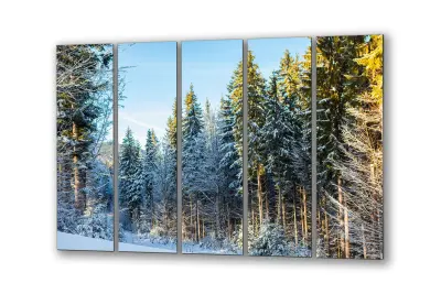 Slika na steklu zimski borov gozd narava okrasna slika 200x110 cm