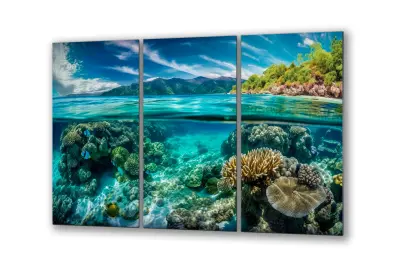 Slika na steklu morska plaža koralnega grebena okrasna slika 150x95 cm