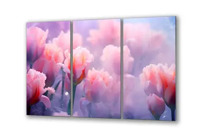 Slika na steklu roza tulipani pastelno cvetje okrasna slika 150x95 cm