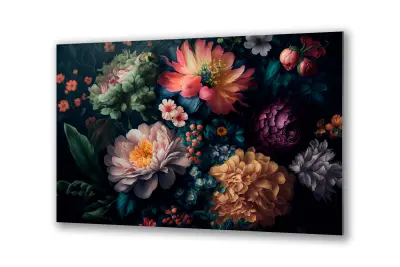 Slika na steklu pisano starinsko cvetje okrasna slika 130x83 cm