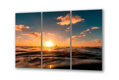 Slika na steklu nebo voda obzorje sončni zahod okrasna slika 150x95 cm
