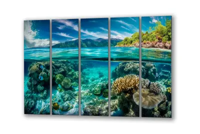 Slika na steklu koralni greben morska plaža okrasna slika 200x110 cm