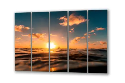 Slika na steklu nebo voda obzorje sončni zahod okrasna slika 200x110 cm