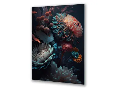 Slika na steklu cvetje na črnem ozadju vintage okrasna slika 60x90 cm