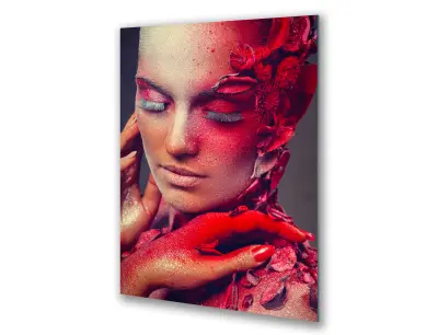 Slika na steklu triptih make up make up ženska okrasna slika 83x130 cm