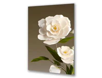 Slika na steklu cvetje beli cvet na sivem ozadju okrasna slika 23x36 cm
