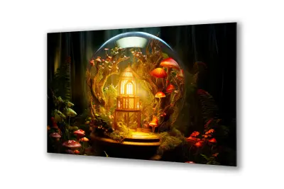 Slika na steklu čarobna krogla čarovnica pravljični gozd okrasna slika 130x83 cm