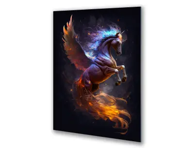 Slika na steklu enorožec na črnem ozadju zlato okrasna slika 83x130 cm