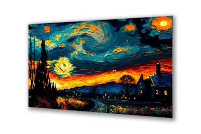 Slika na steklu vitraži zvezdnata noč zahod okrasna slika 90x60 cm
