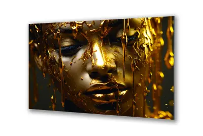 Slika na steklu ženski obraz zlata črna in zlata okrasna slika 130x83 cm