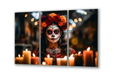 Slika na steklu sveče santa muerte smrt okrasna slika 151x95 cm