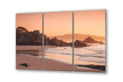 Slika na steklu naravna plaža skale pesek zahod okrasna slika 151x95 cm