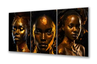 Slika na steklu črna ženska zlata črna okrasna slika 180x90 cm