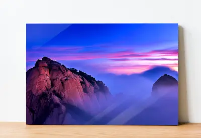Slika na steklu narava gore oblaki v oblakih okrasna slika 130x83 cm