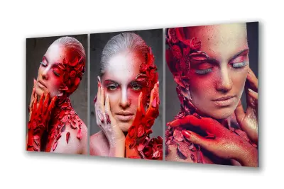 Slika na steklu ženska bleščice make up make up okrasna slika 180x90 cm