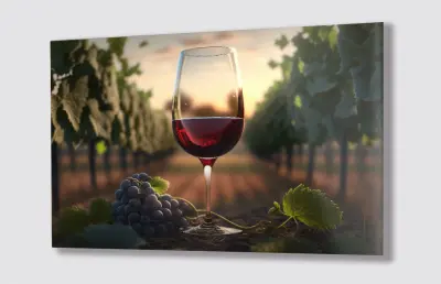 Slika na steklu vinogradniško grozdno vino okrasna slika 90x60 cm