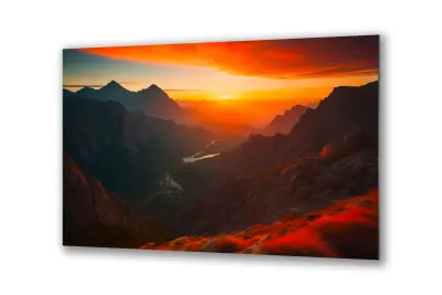 Slika na steklu gorska pokrajina gore vzhod okrasna slika 130x83 cm