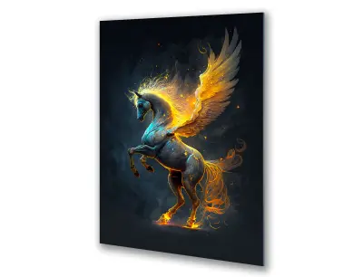 Slika na steklu konj zlato na črnem ozadju okrasna slika 60x90 cm