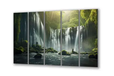 Slika na steklu slap v gozdu natura spa okrasna slika 200x110 cm