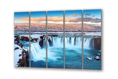 Slika na steklu vodni slap horizont narava okrasna slika 200x110 cm