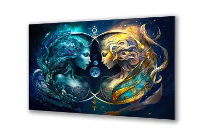 Slika na steklu zodiak dvojčki znamenja gemini okrasna slika 36x23 cm