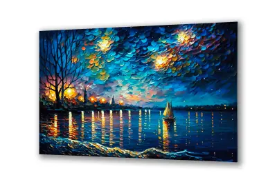 Slika na steklu vitraž 3d zvezdnato nočno mesto okrasna slika 90x60 cm
