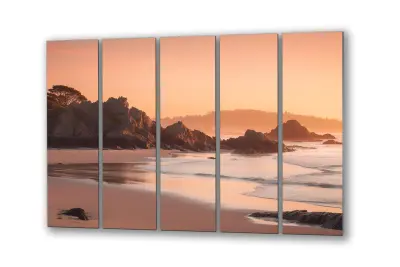 Slika na steklu naravna plaža skale pesek zahod okrasna slika 200x110 cm