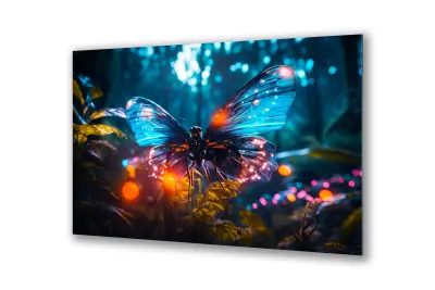 Slika na steklu čarobni metulj nočna modra okrasna slika 130x83 cm