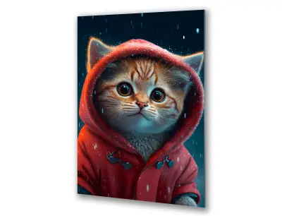 Slika na steklu rdeča mačica za otroško sobo okrasna slika 60x90 cm