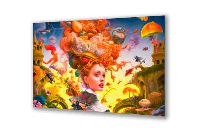 Slika na steklu psihedelična dežela čudežev okrasna slika 90x60 cm