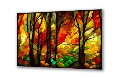 Slika na steklu vitražno drevo jesenski listi okrasna slika 36x23 cm