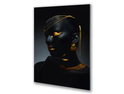 Slika na steklu črna ženska zlato črna okrasna slika 83x130 cm