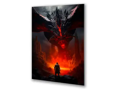 Slika na steklu warrior fire fantazijska dežela zla okrasna slika 83x130 cm