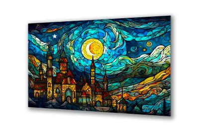 Slika na steklu vitraži nebo luna noč cerkev okrasna slika 90x60 cm
