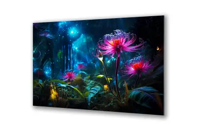 Slika na steklu čarobni gozd rastline nočne zvezde okrasna slika 36x23 cm