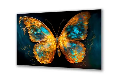Slika na steklu vitraži metulj zlati granat okrasna slika 90x60 cm