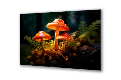 Slika na steklu Slika svetlečih gob čarobni gozd za otroke okrasna slika 90x60 cm