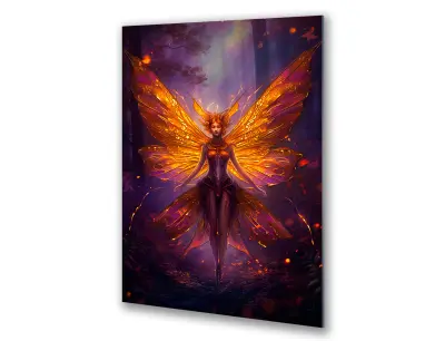 Slika na steklu ženska metulj zmajček škrat fantazija okrasna slika 60x90 cm