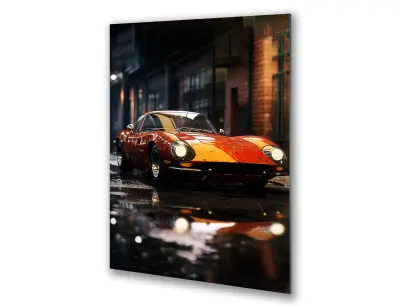 Slika na steklu retro avto v mestu okrasna slika 60x90 cm