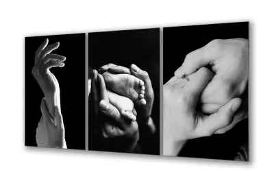 Slika na steklu roke dlani par črno-belo okrasna slika 180x90 cm