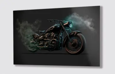 Slika na steklu črno motorno kolo tatoo barber za moškega okrasna slika 36x23 cm