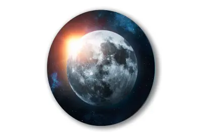 Slika na steklu okrogla luna nočno nebo kozmos okrasna slika 80x80 cm