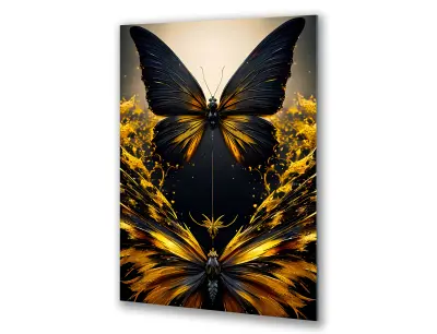 Slika na steklu metulj črno zlato okrasna slika 23x36 cm