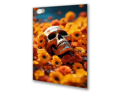 Slika na steklu santa muerte shed skull tatoo okrasna slika 83x130 cm