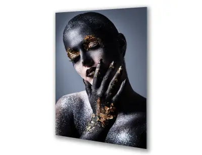 Slika na steklu bleščeč make up ženska zlata okrasna slika 83x130 cm