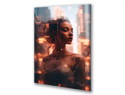 Slika na steklu ženska city lights modern okrasna slika 23x36 cm