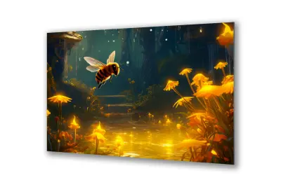 Slika na steklu pravljični gozd čarobna zlata okrasna slika 36x23 cm